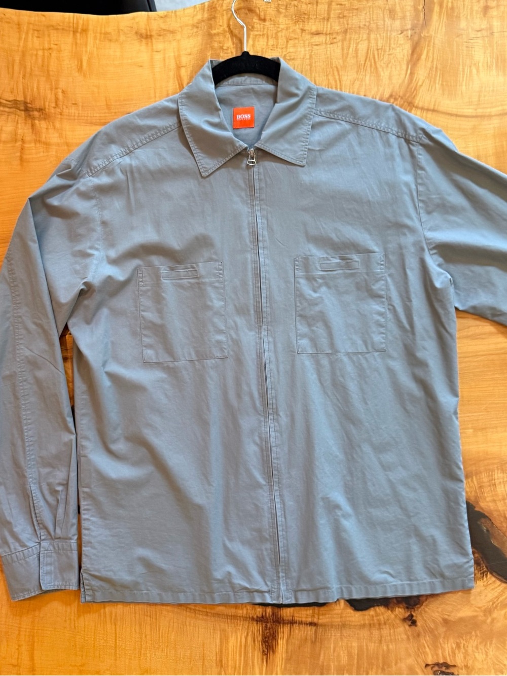 Hugo Boss Light olive Zip-Front Shirt over shirt.